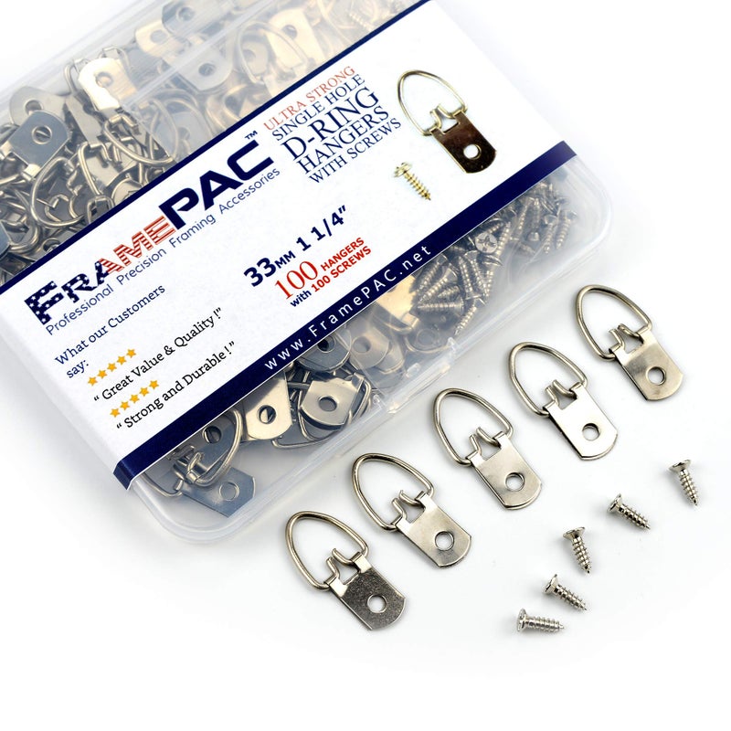 FramePac D Ring Picture Hangers with Screws - 100 Pack - Bulk D Rings - Pro Quality Hangers - Picture Hanging Solutions - Image 2